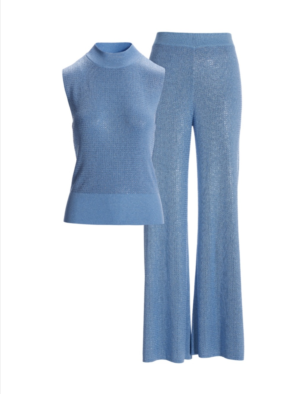 Boston Proper Blue Mock Neck Sleeveless Rhinestone Lounge Set - Picture 2 of 12